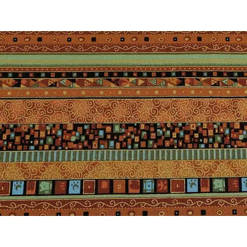 Galanterie Bavlněná látka / plátno se zlatým potiskem - africký, etnický styl, barva 3 rezavá stř.