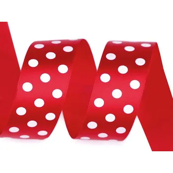 Stuha Saténová stuha s puntíky šíře 25 mm, barva 5 červená