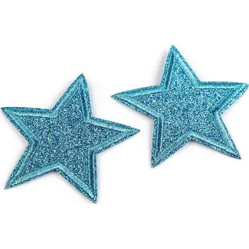 Nášivka Nažehlovačka hvězda s glitry, barva 3 tyrkysová