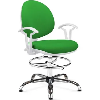Laboratorní židle SMART, vysoká, s opěrným kruhem a opěrkami, látka zelená