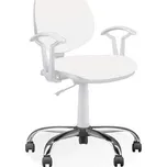 Laboratorní židle SMART, nízká, s područkami, koženka bílá