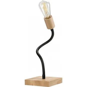 Lamkur LN 1.111 CAMERON 37707 - Stolní lampička s dřevěným podstavcem a husím krkem 1 x E27 (Designová stolní lampa s husím krkem a vypínačem na kabelu)