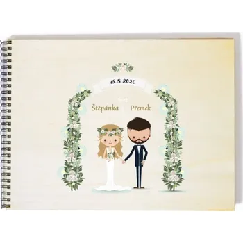 Fotoalbum Svatební fotoalbum kreslený pár pod branou - A4 - 25 listů s pauzovacím papírem + doprava zdarma