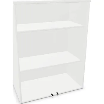 Policová skříň Kancelářská skříň - dvoukřídlé prosklené dveře, nástavec v x š x h: 1070 x 800 x 445 mm, barva bílá