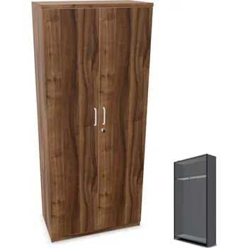 Policová skříň Šatní kancelářská skříň, v x š x h: 1895 x 800 x 445 mm, barva ořech