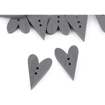 Knoflík Knoflík dřevěný 21x33 mm Srdce 120349 - šedá holubí