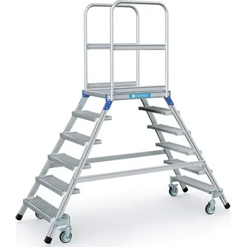 Lešení Dvoustranný plošinový žebřík, výška plošiny 1440 mm, 6 stupně z ocelového roštu