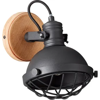 Nástěnné svítidlo Brilliant 96881/86 EMMA - Industriální lampa na zeď v černém provedení 1 x E14 (Černé nástěnné svítidlo bez vypínače s dřevěným prvkem)