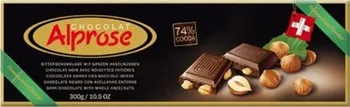 Čokoláda Alprose Hořká čokoláda 74% s celými lískovými oříšky 300 g