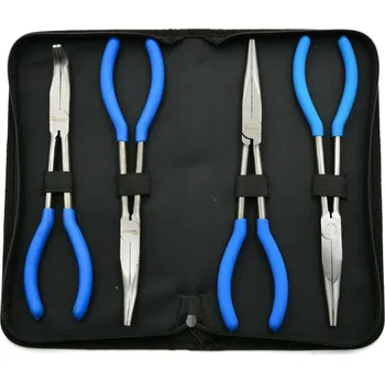 Dílna Sada kleští na jemnou mechaniku prodloužené 280 mm, rovné a zahnuté, 4 ks