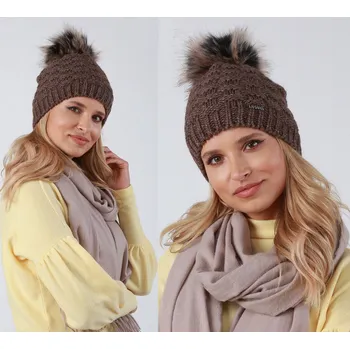 Čepice Fashionweek Dámská zimní čepice s bambulí + flísová podšívka ZIZI-P16 Barva: Mocca, Velikost: Universal