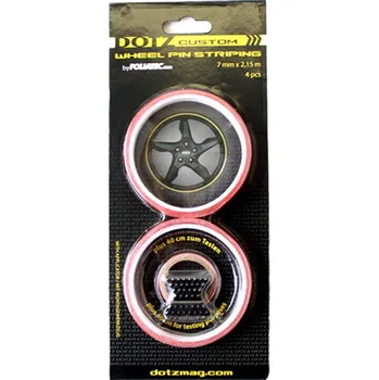 Samolepicí dekorace na vozidlo Proužek na kola lepící ČERVENÝ délka 215mm, sada 4ks