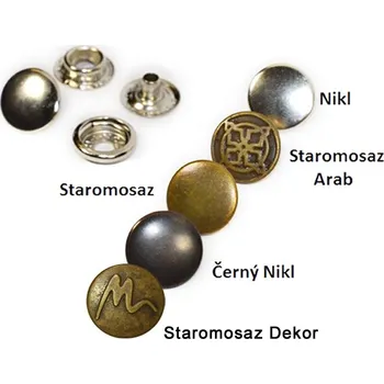 Galanterie Druky MOTO volně, knoflík stiskací, nýtovací, cvočky kovové