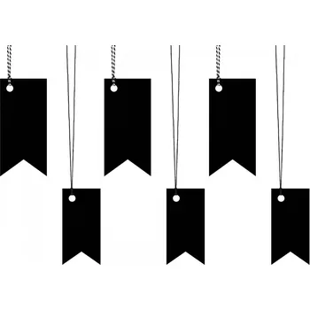Jmenovka na stůl Jmenovky na dárky ve tvaru vlajek černé se šňůrkou mix velikostí, 6 ks