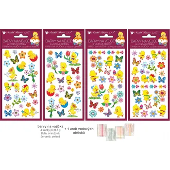 Velikonoční dekorace Barvy na vejce 4 ks a vodové obtisky