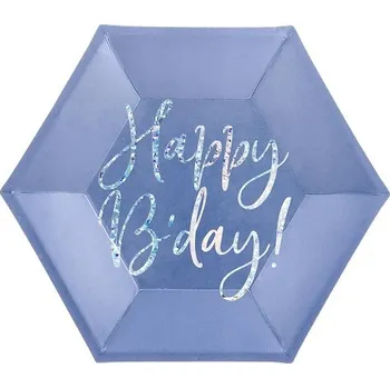 Party nádobí Happy B'day !, tmavě modré talířky 6 ks, 20 cm