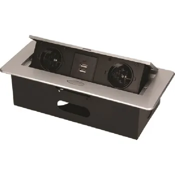 Elektrická zásuvka Výklopná elektrická zásuvka 2x230V+2xUSB vestavná stříbrná, oblé hrany ((výklopné zásuvkové moduly) nepropojená bez přívodního kabelu)