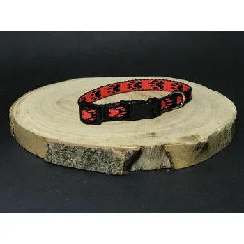 Obojek pro psa Palkar obojek z popruhu pro psy 25 cm x 10 mm černo-červená s tlapkami (Palkar obojek z popruhu pro psy 25 cm x 10 mm černo-červená s tlapkami)
