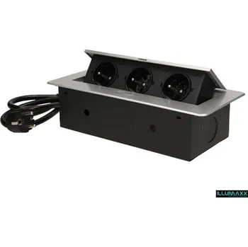 Elektrická zásuvka Výklopná elektrická zásuvka 3x230V vestavná stříbrná s kabelem 1,5m , oblé hrany ((výklopné zásuvkové moduly))