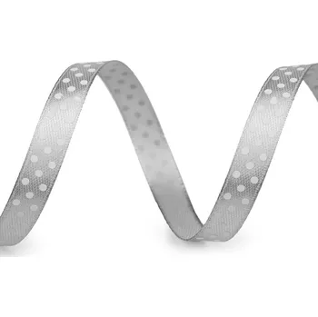 Stuha Saténová stuha s puntíky šíře 10 mm, barva 6 šedá
