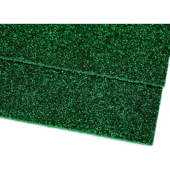 Pěnová guma Moosgummi s glitry 20x30 cm, barva 11 zelená vánoční
