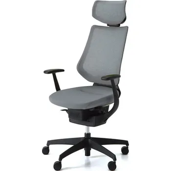 Kokuyo ING japonská aktivní židle GLIDER 360° síťovaná černá kostra s podhlavníkem šedá černá