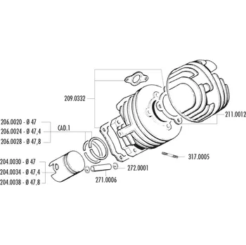 Motodíl Sada těsnění válce Polini racing, Ape, Vespa N, PK, Special, XL, ET3 50 2T 209.0332