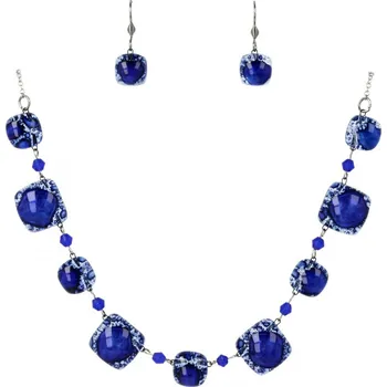 Souprava šperků WAGA - Souprava skleněných šperků tmavě modrá náhrdelník + náušnice SOU0304