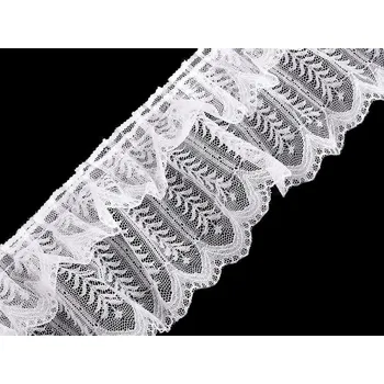 Silonová krajka / volánek šíře 85 mm řasená, barva 5 (95 mm) bílá