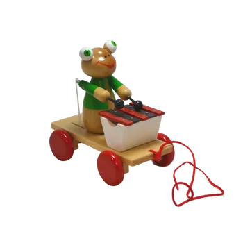 Dřevěná hračka Tahací žabka barevný s xylofonem