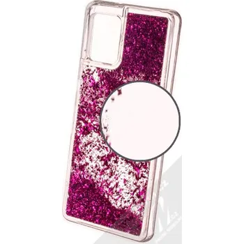 Pouzdro na mobilní telefon 1Mcz Liquid Hexagon Sparkle ochranný kryt s přesýpacím efektem třpytek pro Samsung Galaxy A42 5G sytě růžová (hot pink)