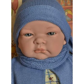 Panenka Realistické miminko - chlapeček - John v modrém kabátku od firmy Lamagik (Realistická miminka ze Španělska)