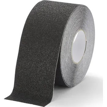 Výstražná páska Černá korundová chemicky odolná podlahová protiskluzová páska FLOMA Super Chemical Resistant - délka 18,3 m, šířka 10 cm, tloušťka 1 mm
