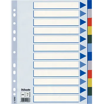 Barevné rozlišovače Esselte A4, plast, 12 dílů, mix barev