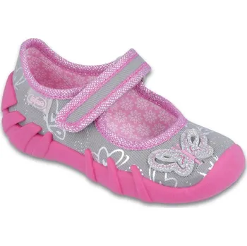 Dívčí baleríny Balerínky botičky bačkůrky Befado Speedy 109P178 šedorůžové s motýlkem velikost: 21