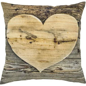 Dekorativní polštářek Plátěný polštář dřevěné srdce Wooden heart - 50*10*50cm