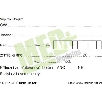 Úmrtní lístek, 100 ks v balení