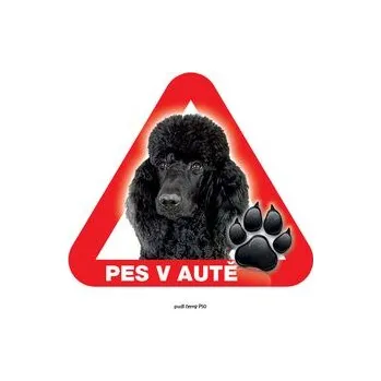 Značení Grel nálepka na sklo pozor pes v autě pudl černý