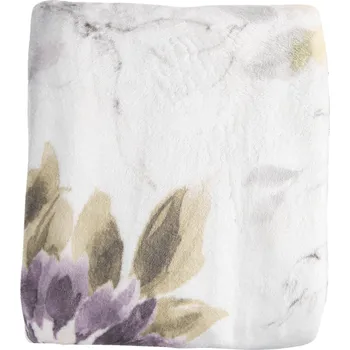 Přehoz na lůžko Bílý plyšový pléd / přehoz s květy tulipánů - 130*180 cm