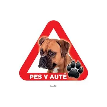 Grel nálepka na plech pozor pes v autě boxer