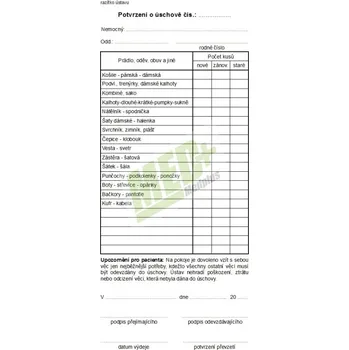 Potvrzení o úschově, blok