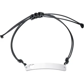 Náramek Šperky4U Černý textilní náramek - destička se srdíčkem - ON013-K
