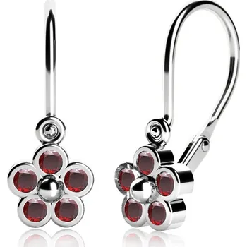 Náušnice Dětské náušnice - kytičky z bílého zlata s červenými zirkony