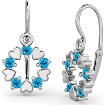 Náušnice Dětské náušnice z bílého zlata se srdíčky a světle modrými zirkony