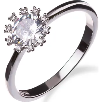 Prsten Stříbrný prsten s dominantním čirým zirkonem - Meucci SS250R Velikost: 57