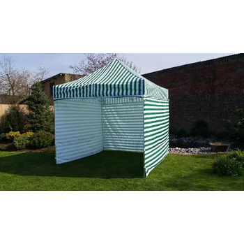 Stan Nůžkový stan 3x3 PROFI STEEL + 3 boky, 2 vaky, markýza - 23 barev - Zeleno-bílá pruhy