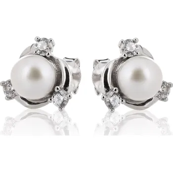 Náušnice Stříbrné náušnice s perlou a třemi zirkony okolo - Meucci SP55E