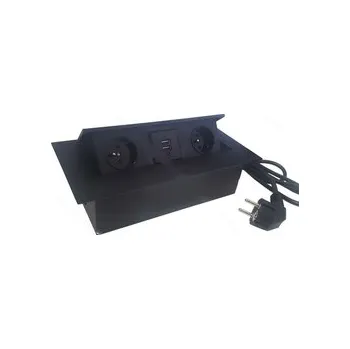 Nábytkové kování Zápustná zásuvka vyklápacia 2x 230V + 2x PORT+1x USB, . čierná matná