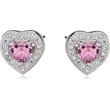 Náušnice Stříbrné náušnice ve tvaru srdíčka s turmalínem a zirkony - Meucci SLE149
