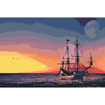 Malování podle čísel - Plavba při západu slunce Velikost: 40x60cm, Rámování: Pouze srolované plátno